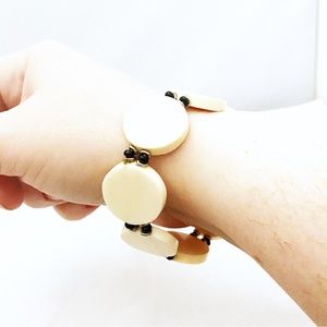 Bracelet Black and White Chunky Boho Goth Mid Century Modern Stretch Minimalist